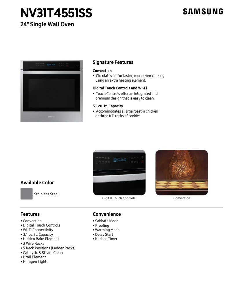 Page 1 of the manual Technical Sheet Samsung NV31T4551SS