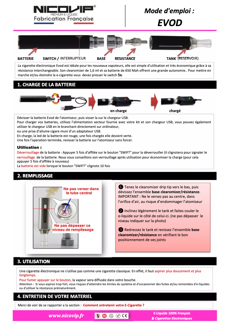First page image of the manual for EVOD