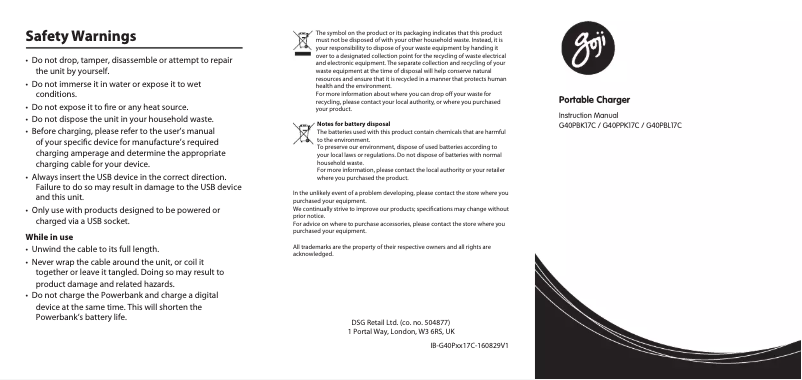 Page 1 of the manual User Manual Goji G40PBK17C