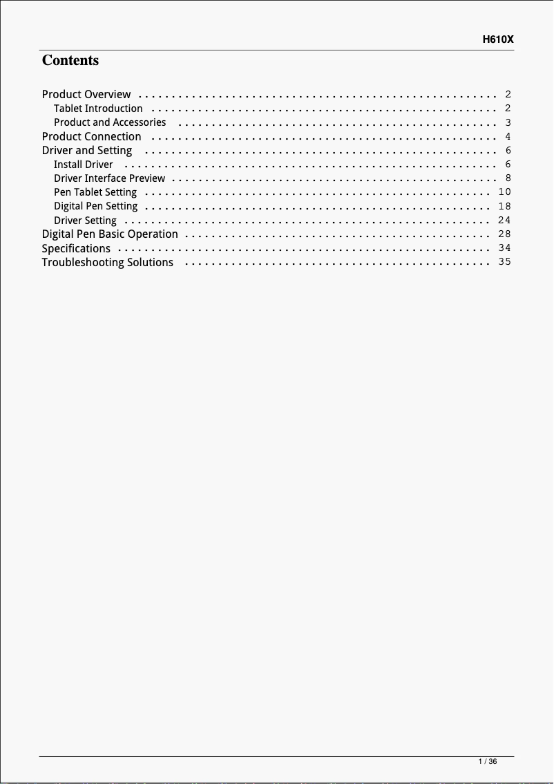 Page 1 of the manual User Manual Huion Inspiroy H610X