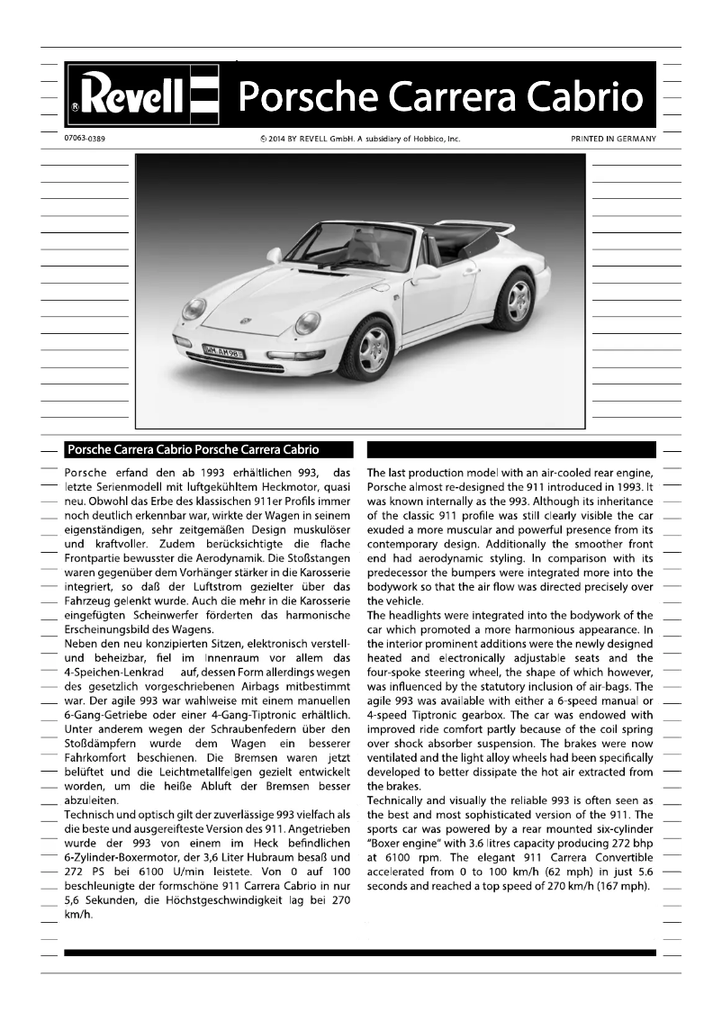 First page image of the manual for Porsche Carrera Cabrio