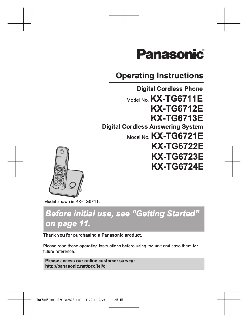 Page 1 of the manual User Manual Panasonic KX-TG6721E