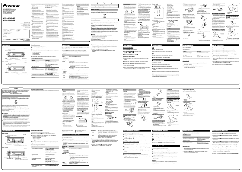Page 1 of the manual Quick Start Guide Pioneer MVH-130DAB