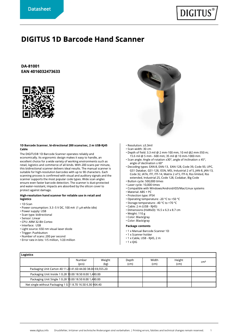 First page image of the manual for DA-81001