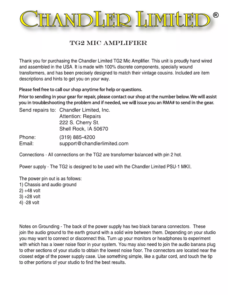 Page 1 of the manual User Manual Chandler TG2