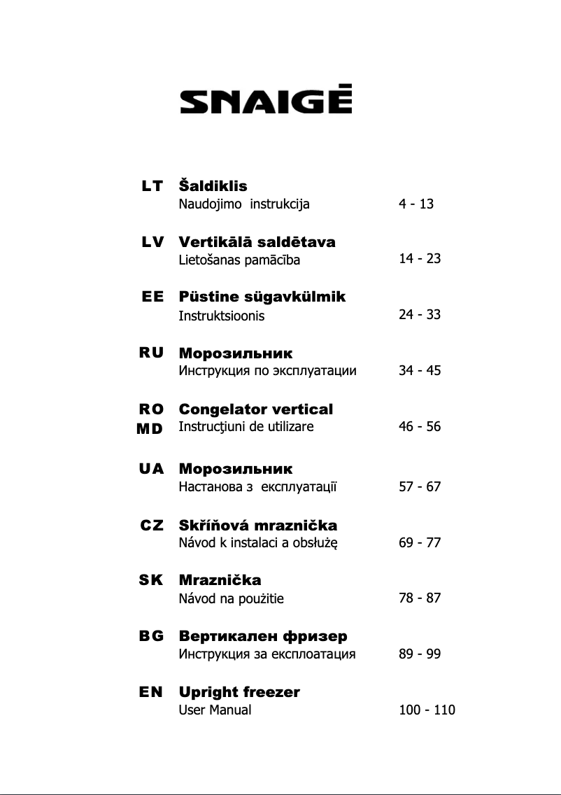 Page 1 of the manual User Manual Snaigė Fresh INN F 28FA-TM002EF