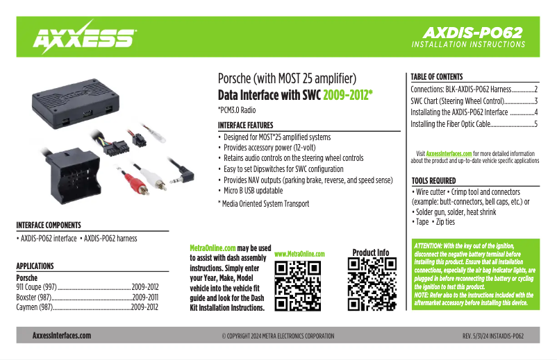 First page image of the manual for AXDIS-PO62
