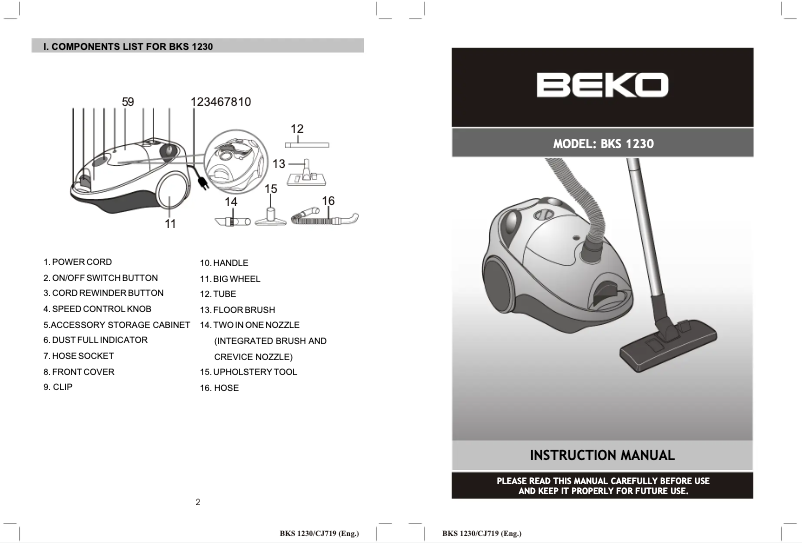 First page image of the manual for BKS 1230