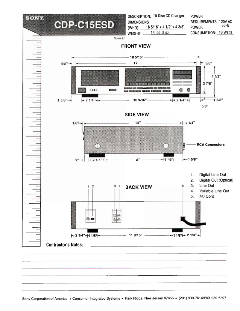 Page 1 of the manual Installation Guide Sony CDP-C15ESD