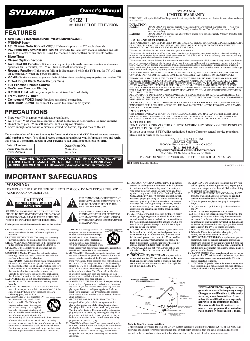Page 1 of the manual User Manual Sylvania 6432TF