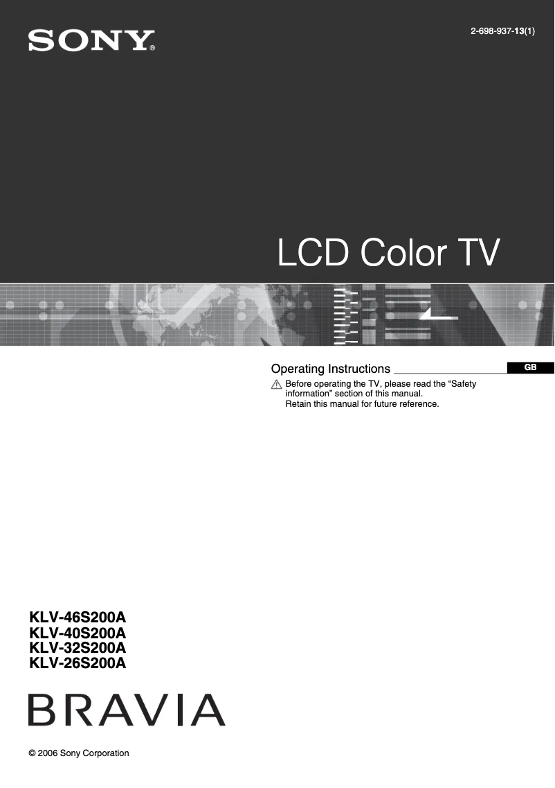 First page image of the manual for Bravia KLV-46S200A