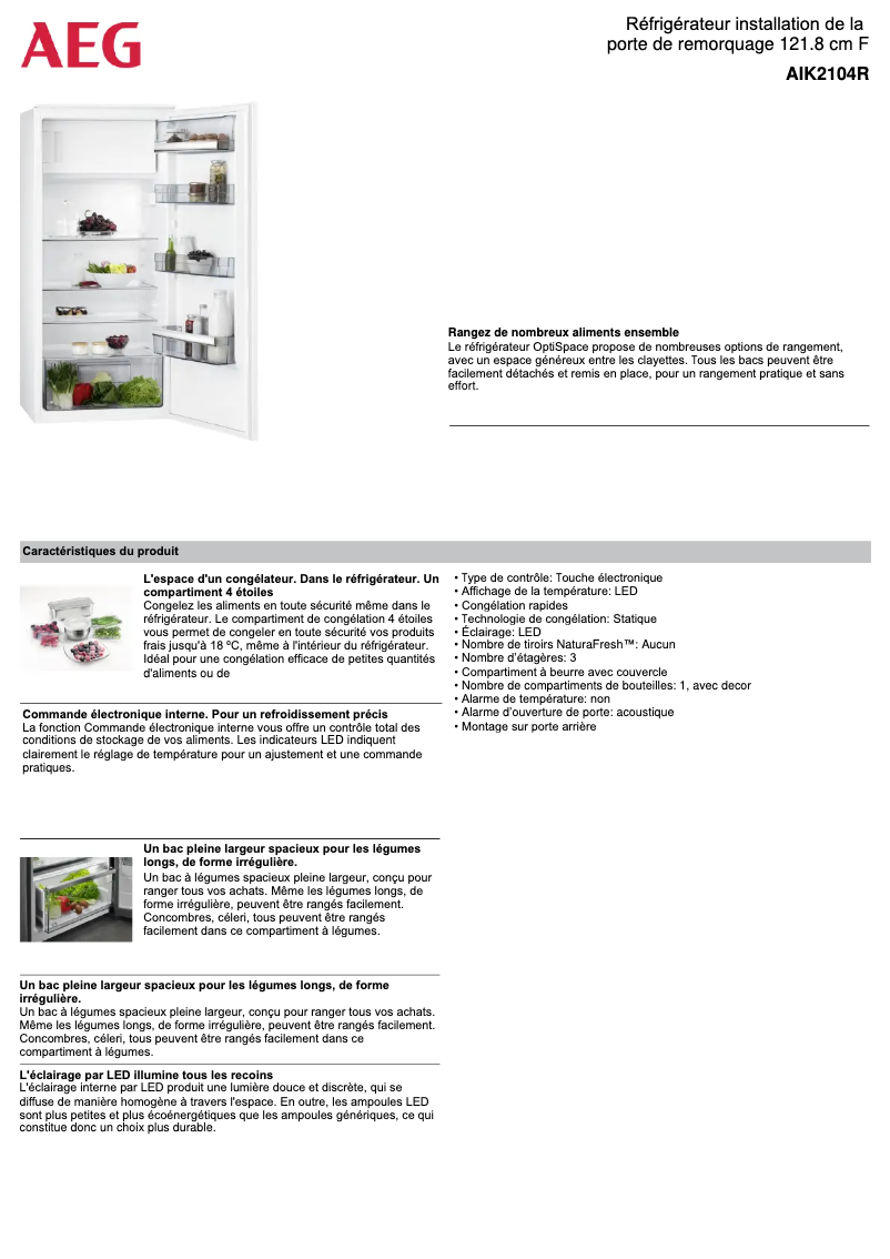 Page 1 of the manual Technical Sheet AEG AIK2104R