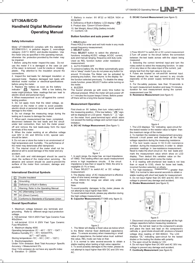Image de la première page du manuel de l'appareil UT136D