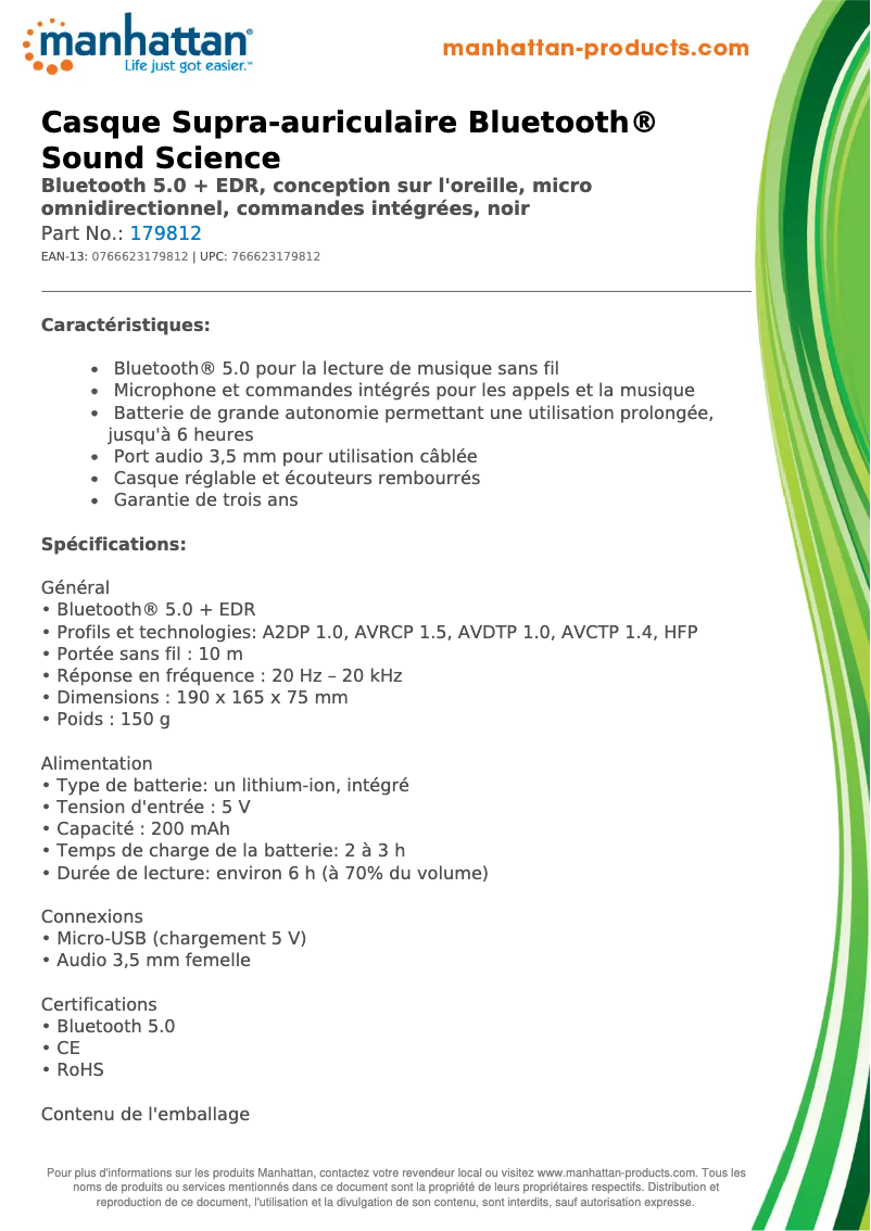 Page 1 of the manual Technical Sheet Manhattan 179812