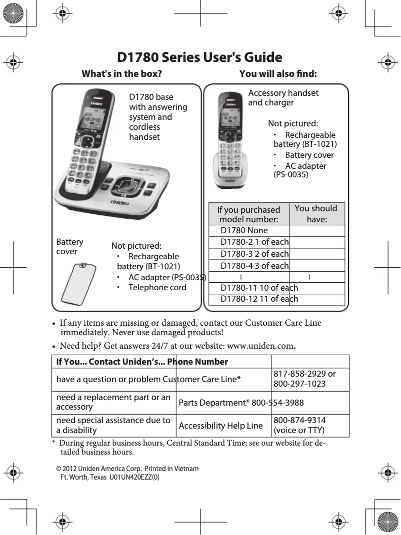 First page image of the manual for D1780-4