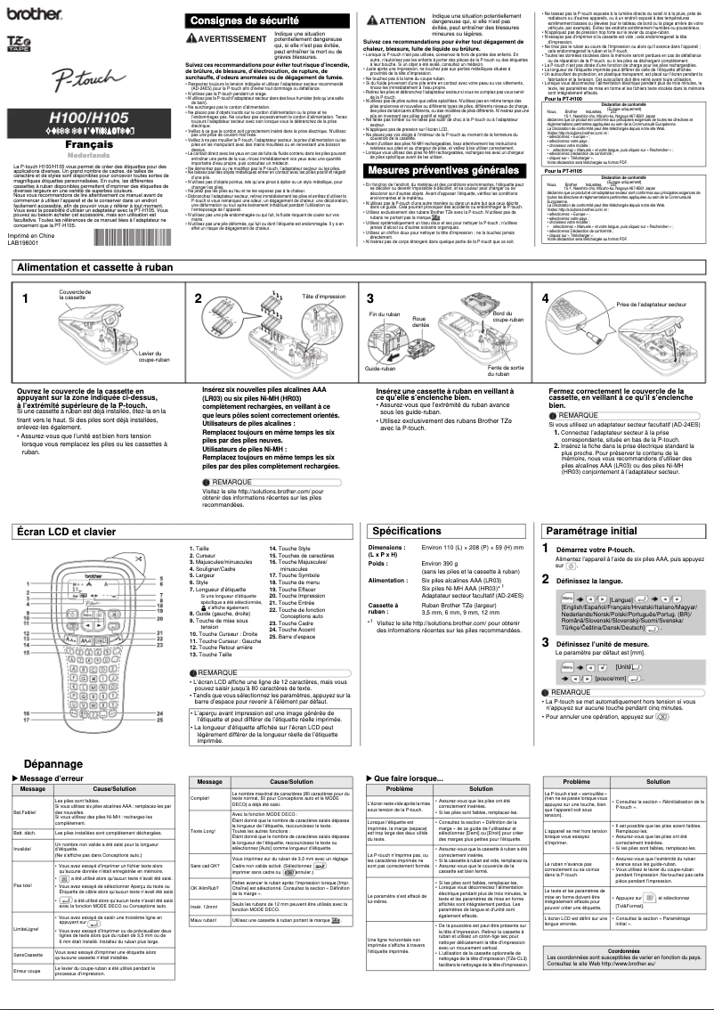 First page image of the manual for PT-H100R