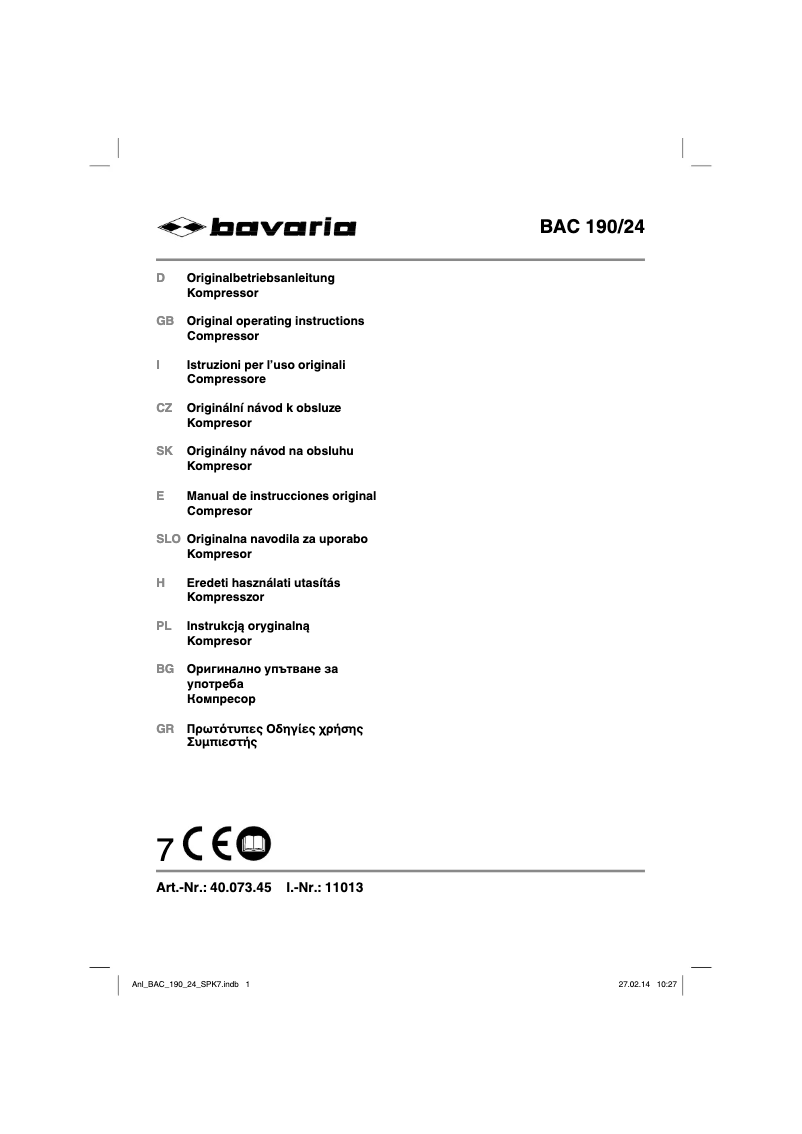 Page 1 of the manual User Manual Bavaria BAC 190/24