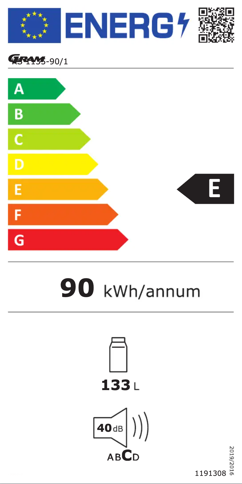 Page 1 of the manual Energy Label Gram KS 1135-90/1