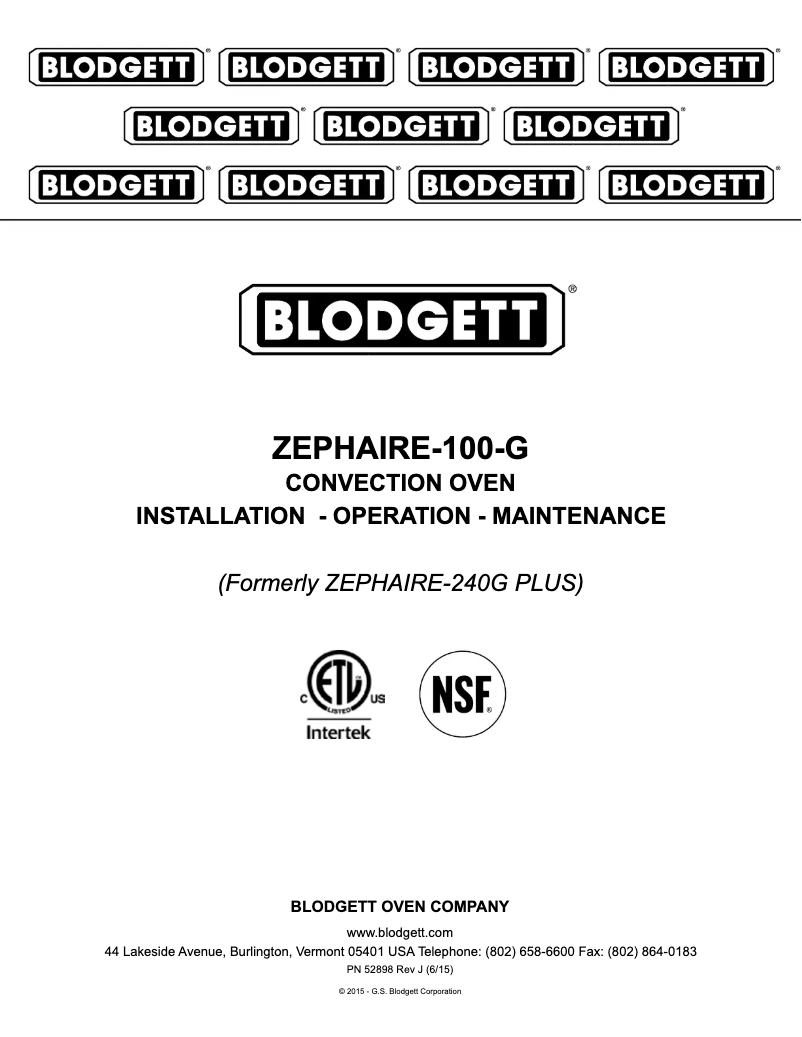 First page image of the manual for ZEPHAIRE-100-G