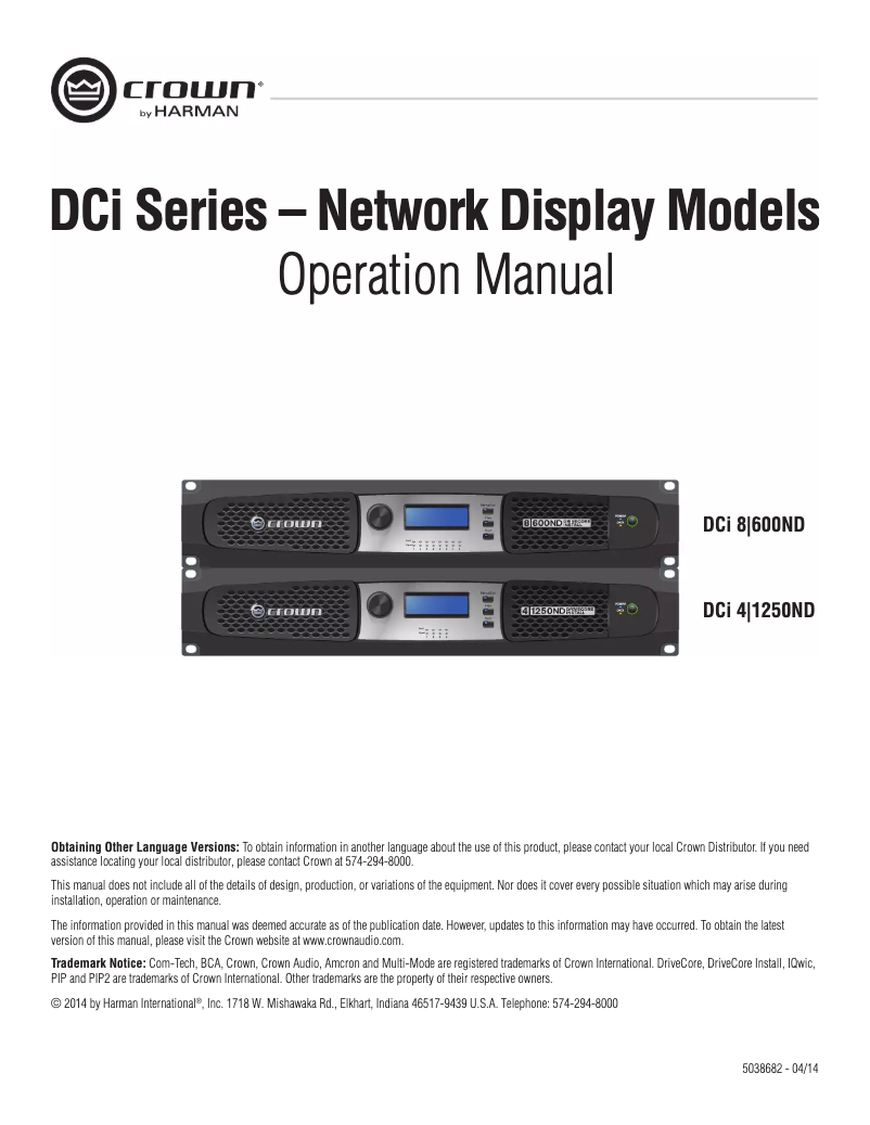 First page image of the manual for DriveCore Install 4|1250ND