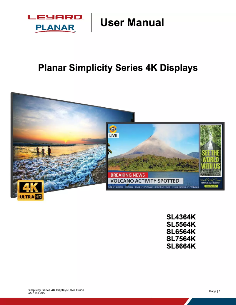 Page 1 of the manual User Manual Planar Simplicity SL7564K