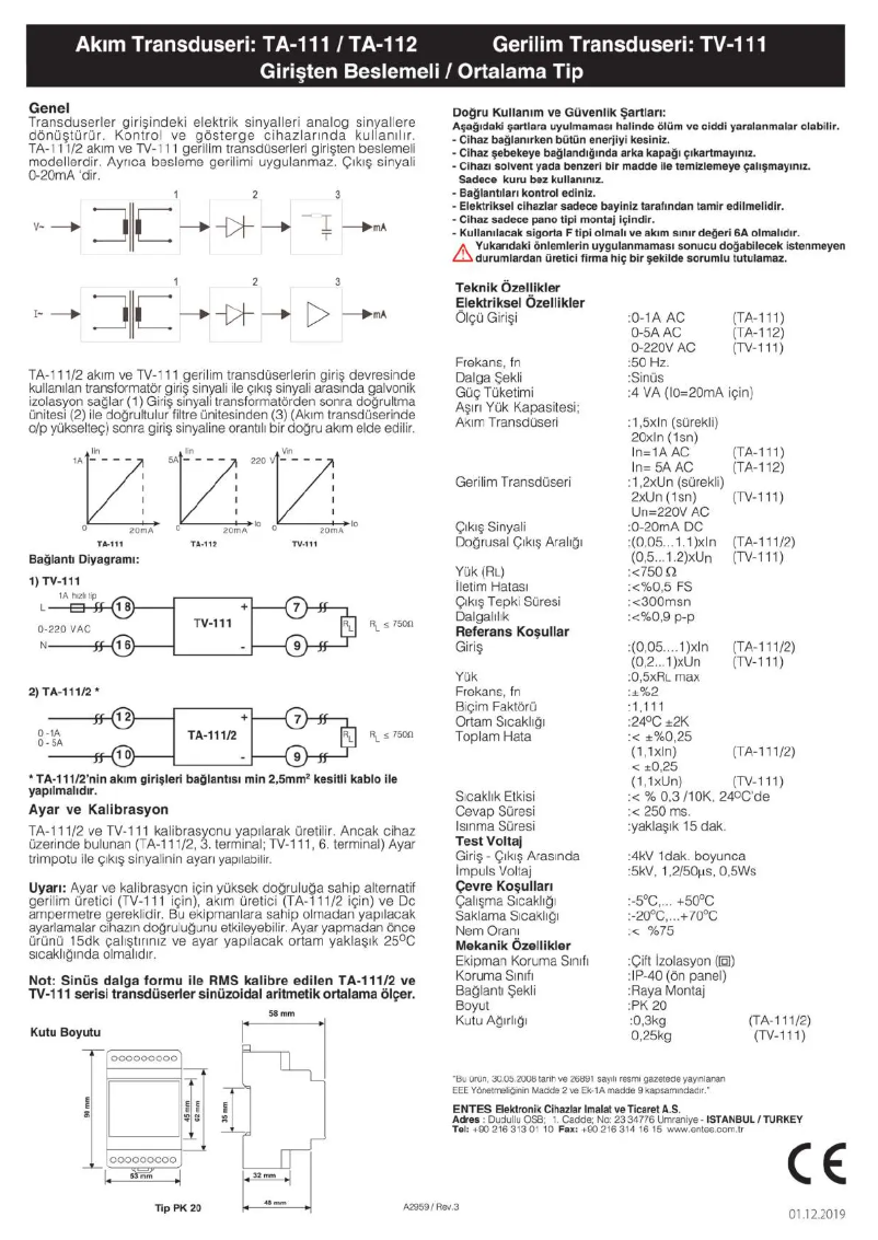 First page image of the manual for TA-112