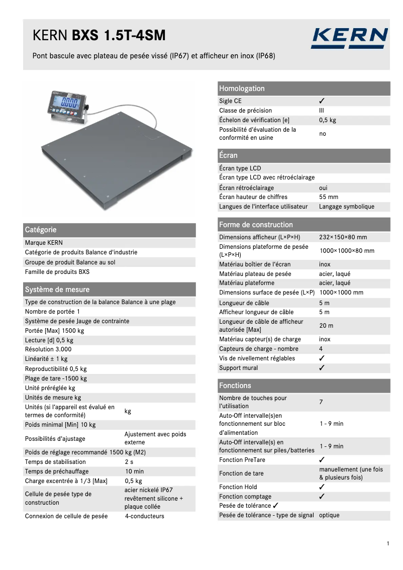 Page 1 of the manual User Manual Kern BXS 1.5T-4SM