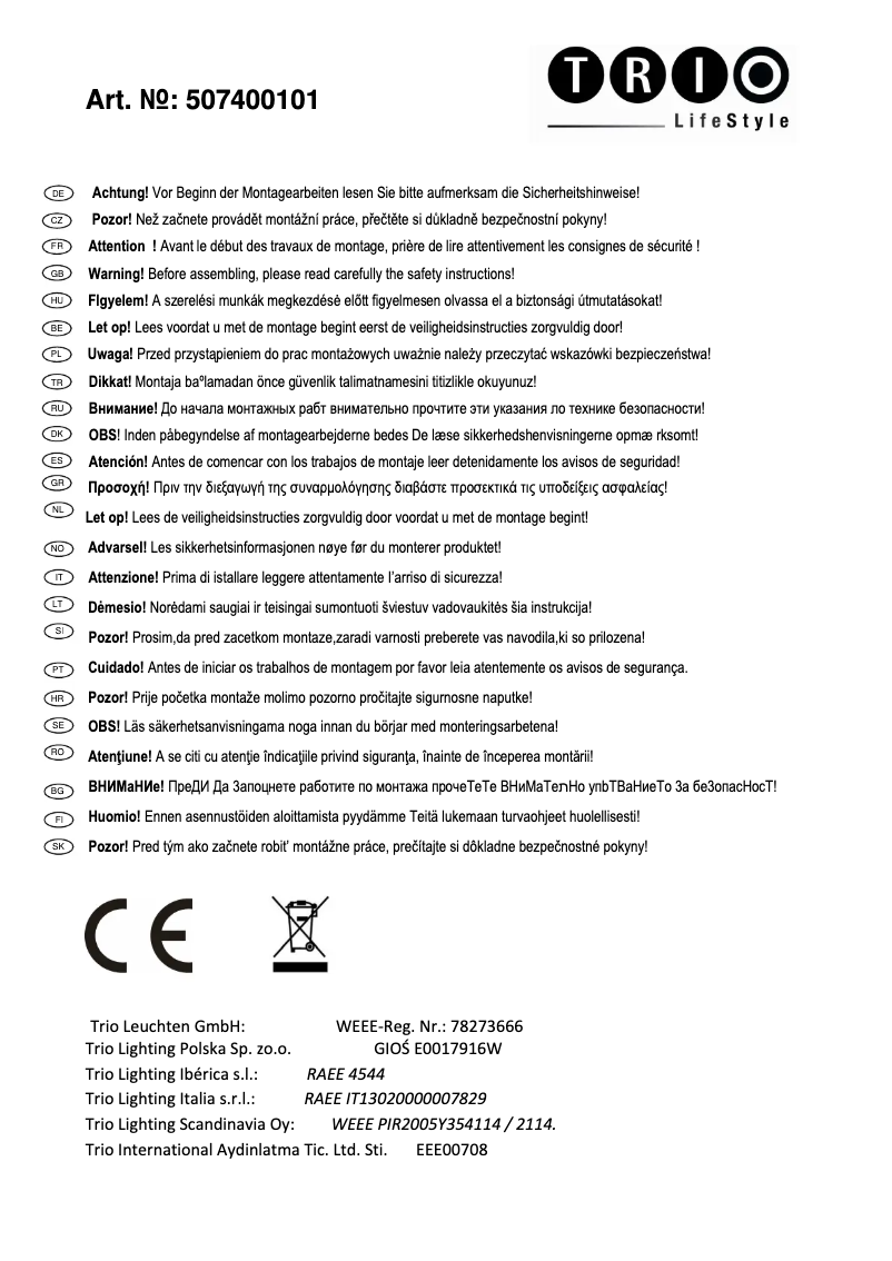 First page image of the manual for Gent 507400101