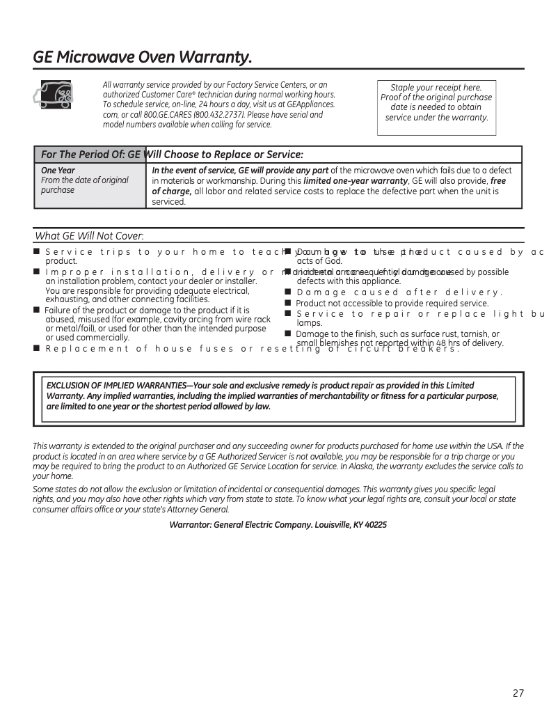First page image of the manual for JVM7195EKES