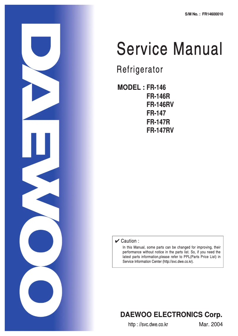 Page 1 of the manual User Manual Daewoo FR-146RSV