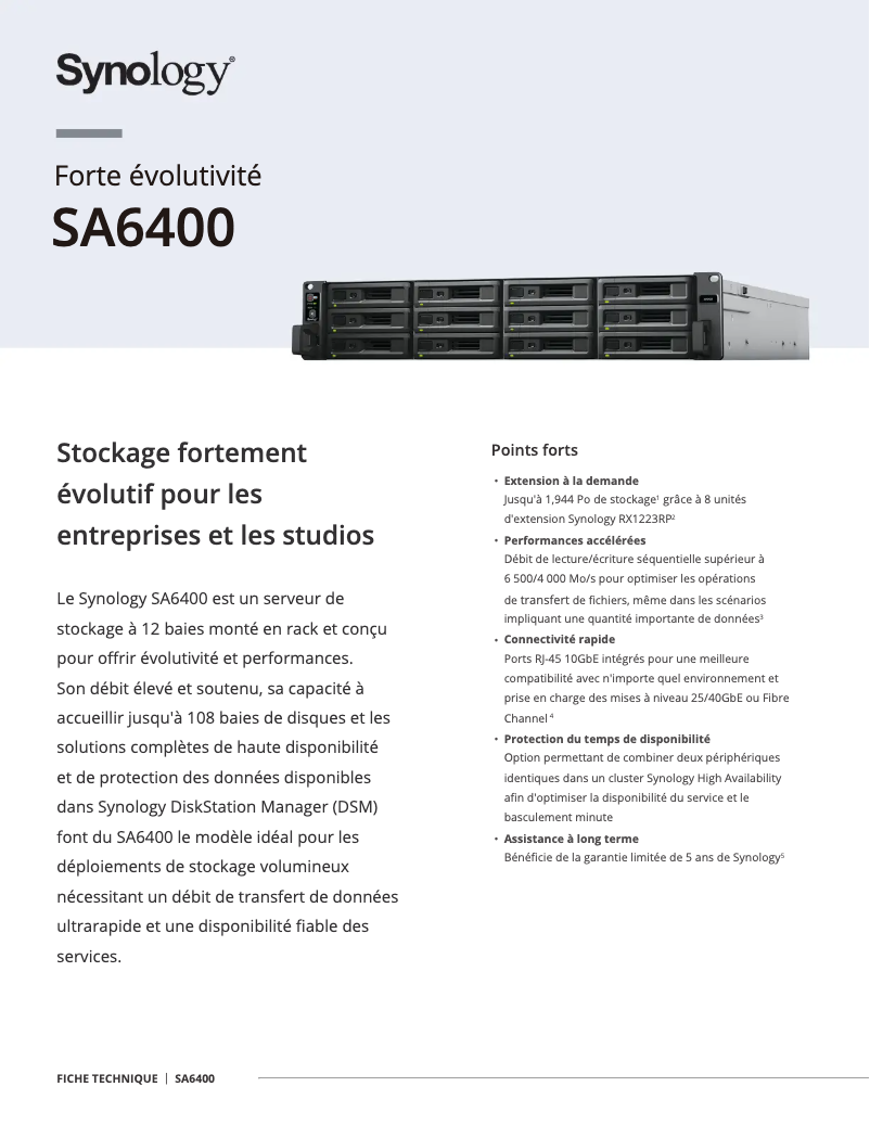 Page 1 of the manual Technical Sheet Synology SA6400