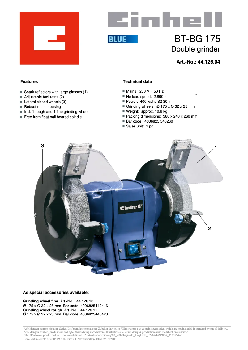 First page image of the manual for BT-BG 175