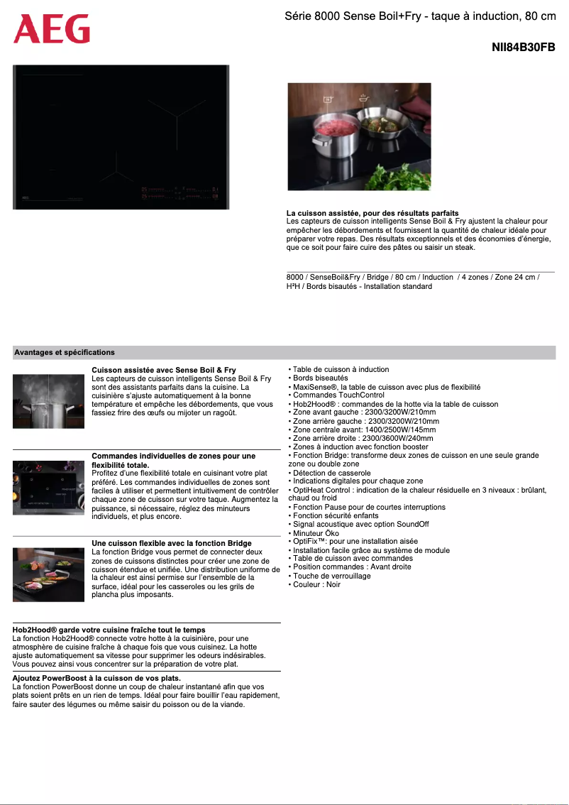 Page 1 of the manual Technical Sheet AEG NII84B30FB