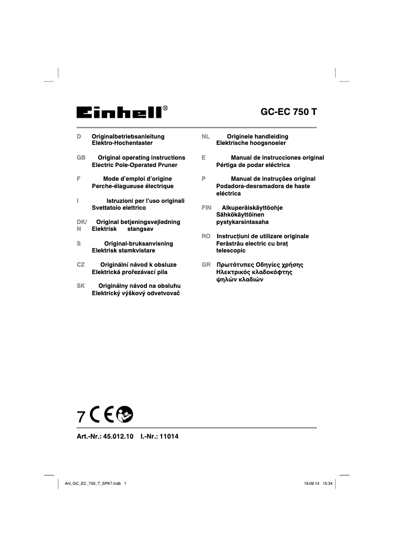 Page 1 of the manual User Manual Einhell GC-EC 750 T Kit