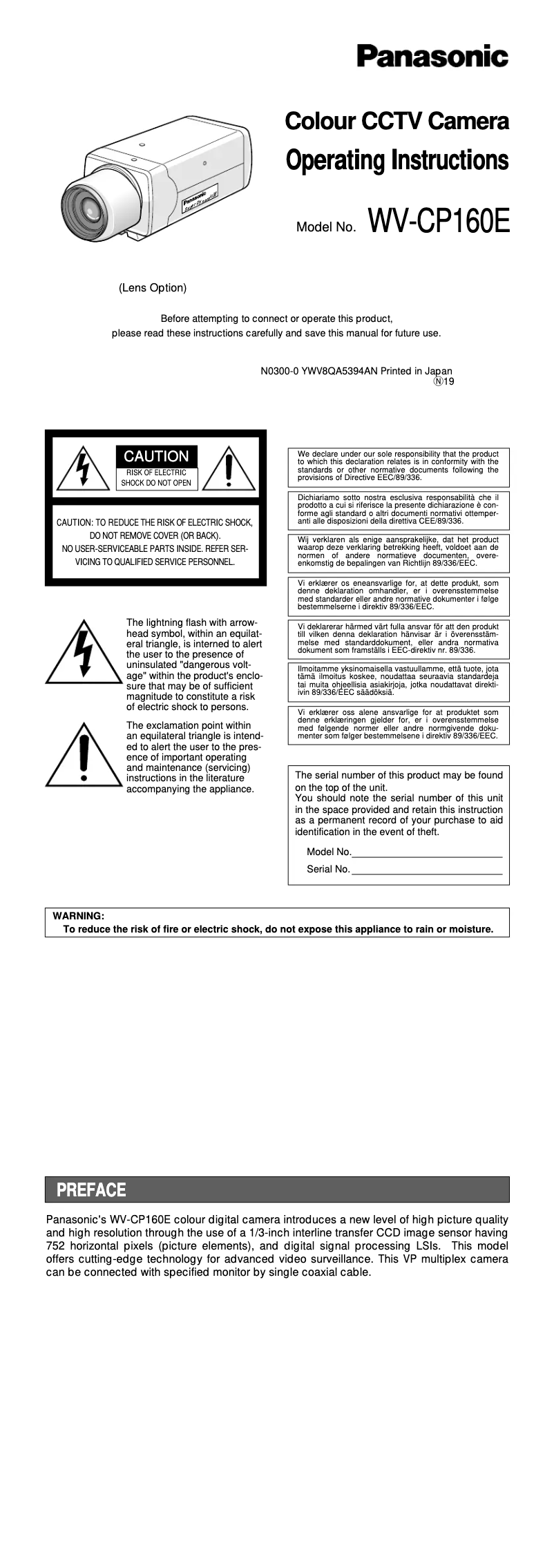Page 1 of the manual User Manual Panasonic WV-CP160