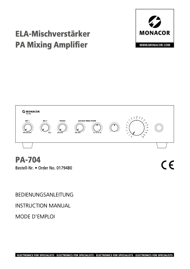 Page 1 of the manual User Manual Monacor PA-704