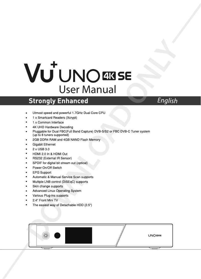 Page 1 of the manual User Manual Vu+ UNO 4K SE