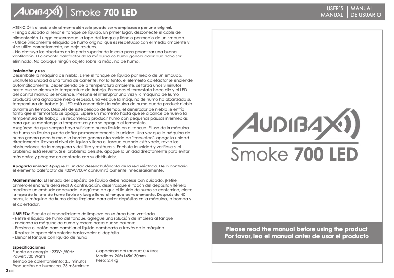 First page image of the manual for Smoke 700 LED