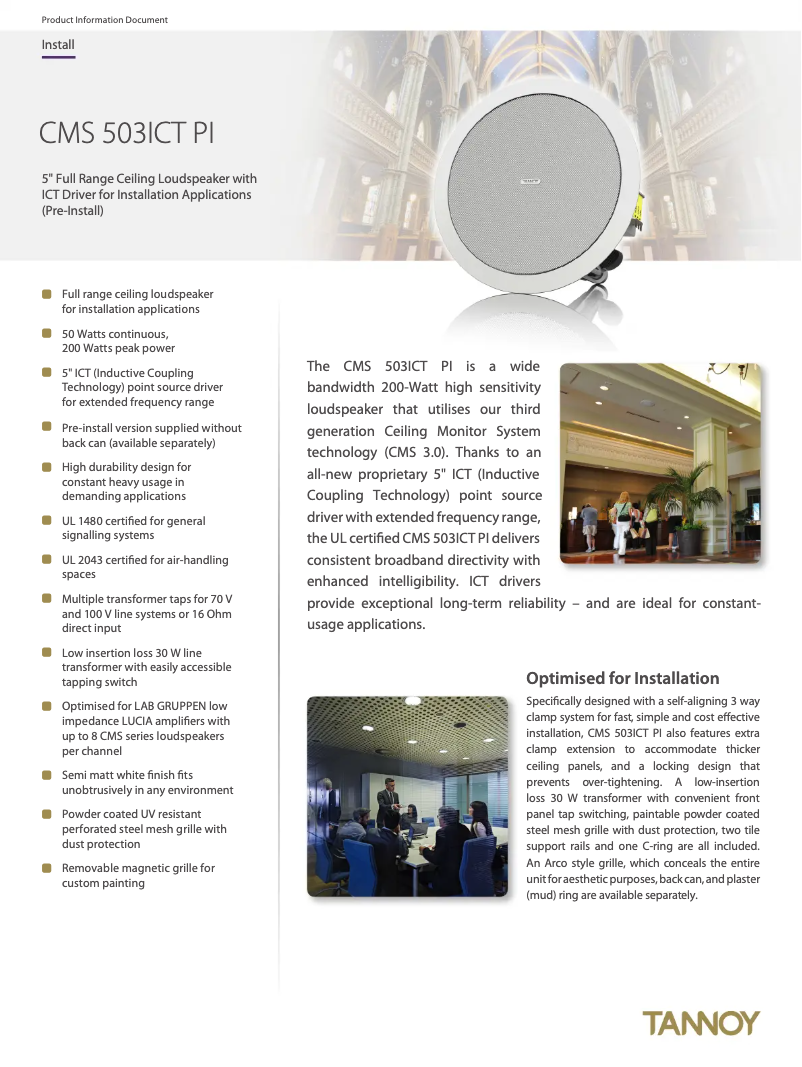 First page image of the manual for CMS 503ICT PI