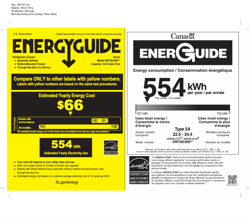 Page 1 of the manual Energy Label Dacor DRF36C000MT/DA
