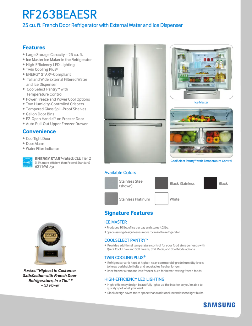 Page 1 of the manual Technical Sheet Samsung RF263BEAESG/AA
