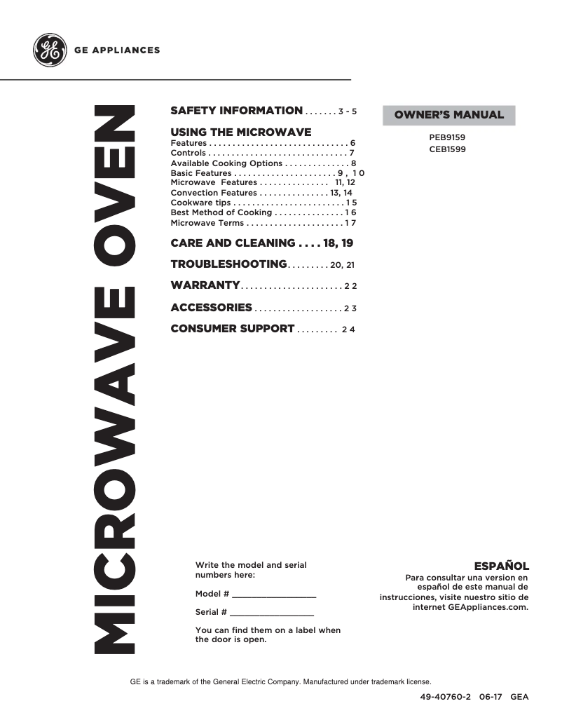 First page image of the manual for Profile PEB9159DJBB