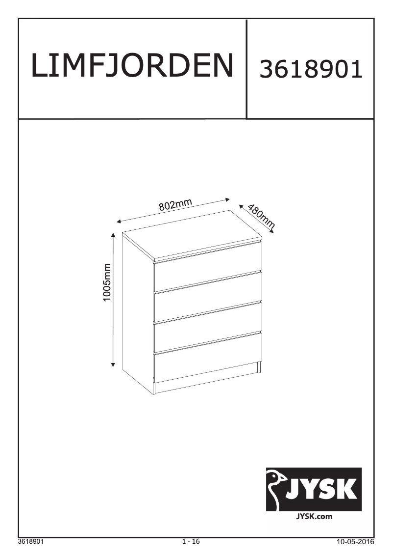 Page 1 of the manual User Manual JYSK Limfjorden (52x105x22)