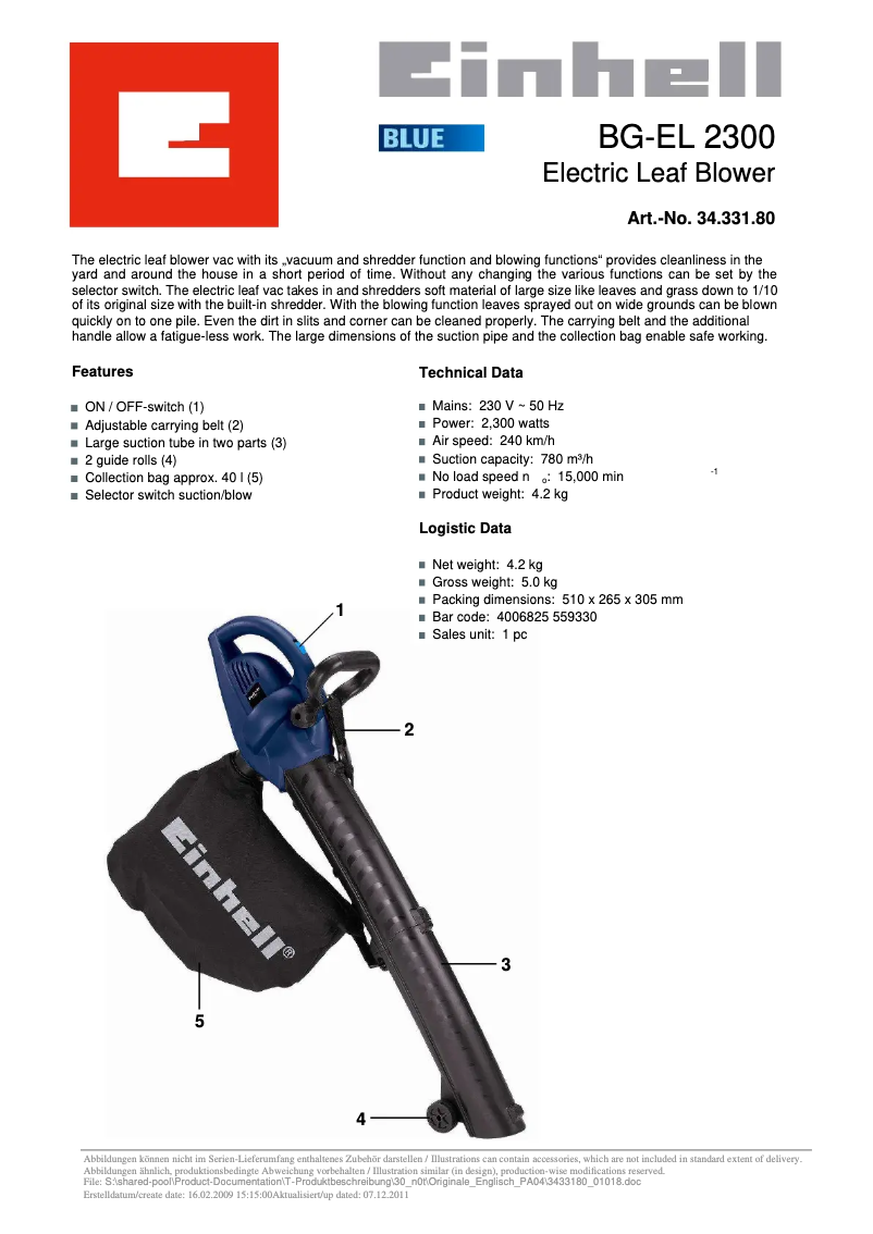 Page 1 of the manual User Manual Einhell BG-EL 2300