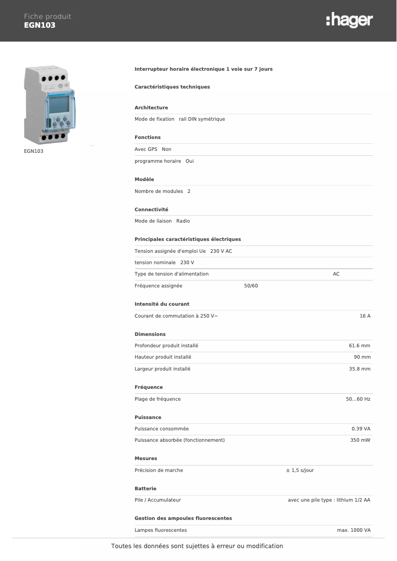 First page image of the manual for EGN103