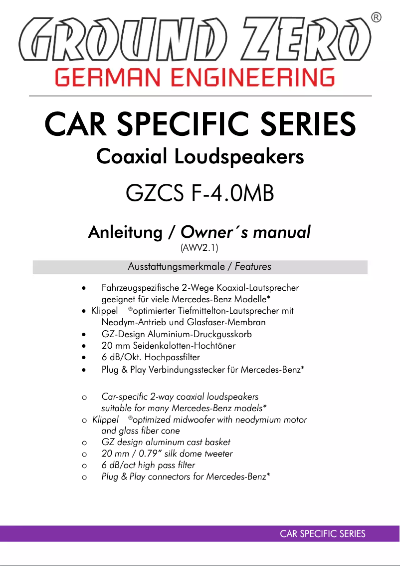 Page 1 of the manual User Manual Ground Zero GZCS F-4.0MB