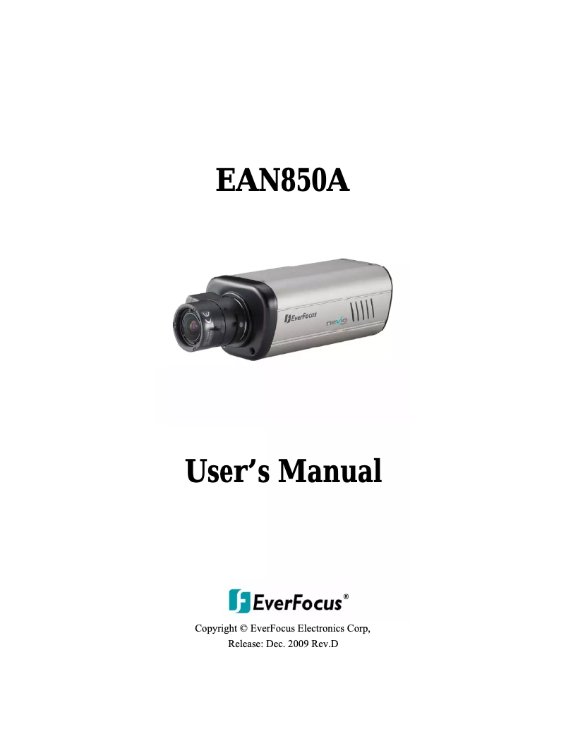 Page 1 of the manual User Manual EverFocus EAN850A
