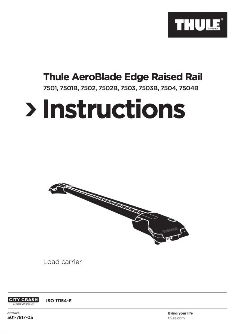 Page 1 of the manual User Manual Thule AeroBlade Edge Raised Rail 7501B