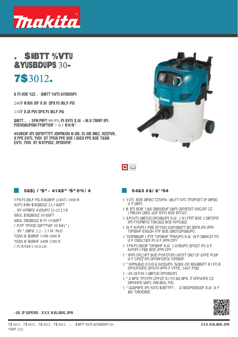 Page 1 of the manual Technical Sheet Makita VC3012M