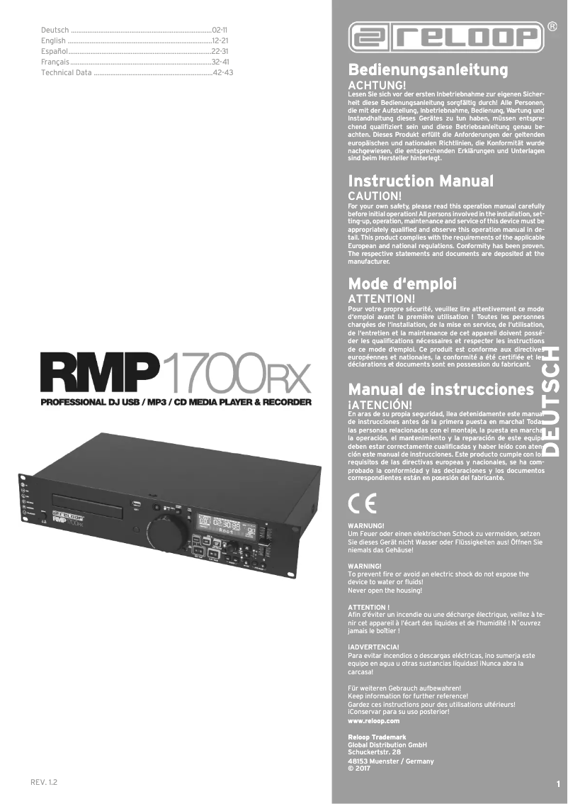 First page image of the manual for RMP-1700 RX